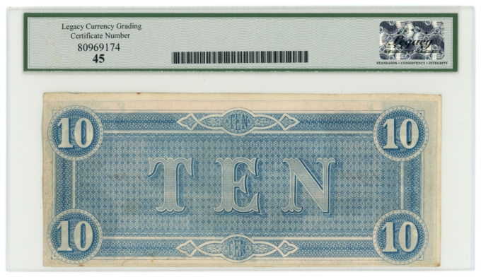 T-68 1864 Confederate States of America CSA $10 PF-10 CR-543 LCG XF45 (65431)